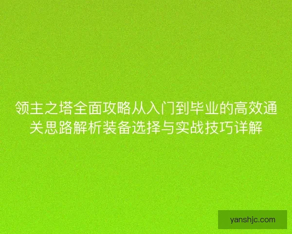 领主之塔全面攻略从入门到毕业的高效通关思路解析装备选择与实战技巧详解